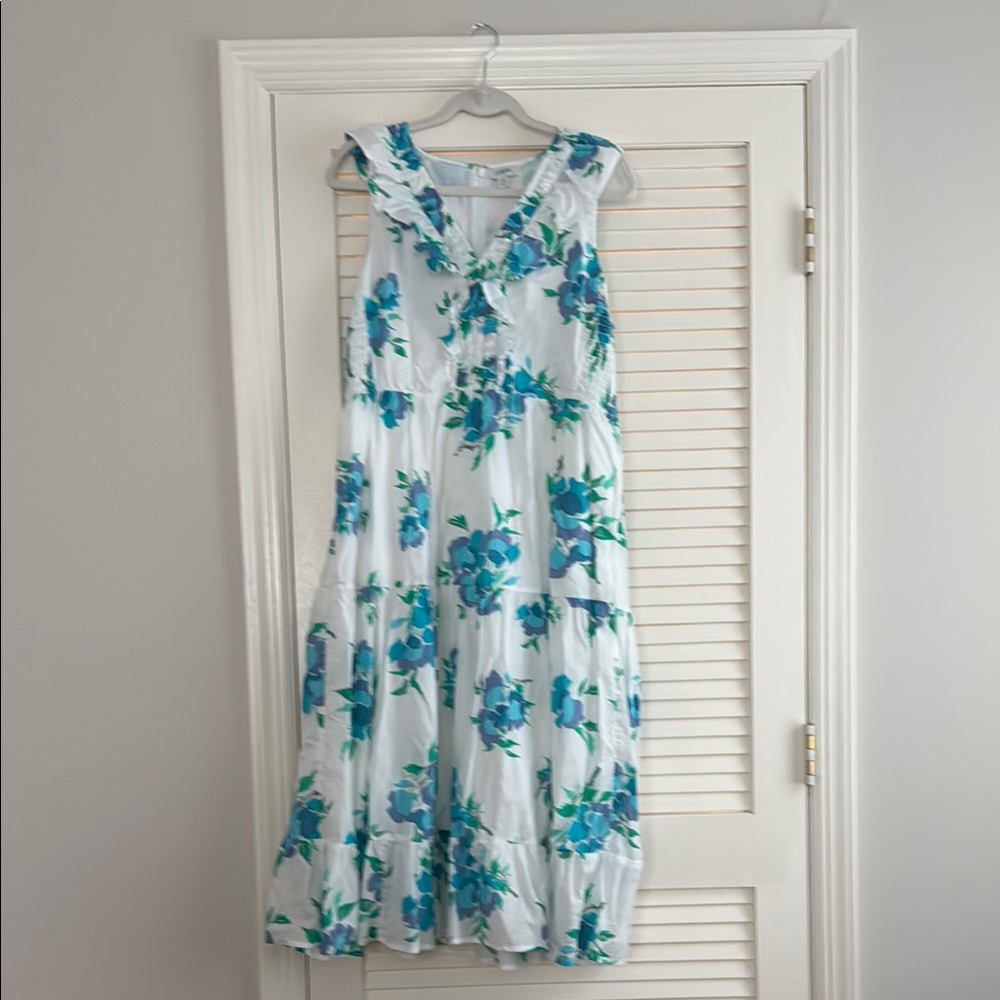 J. Crew White and Blue Sleeveless Maxi Sundress
